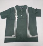 Mogulgus Emerald Green Geometric Striped Knit Polo - Image 2