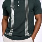 Mogulgus Emerald Green Geometric Striped Knit Polo