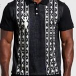 Mogulgus Black Tribal Patterned Knit Polo