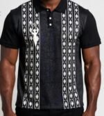 Mogulgus Black Tribal Patterned Knit Polo